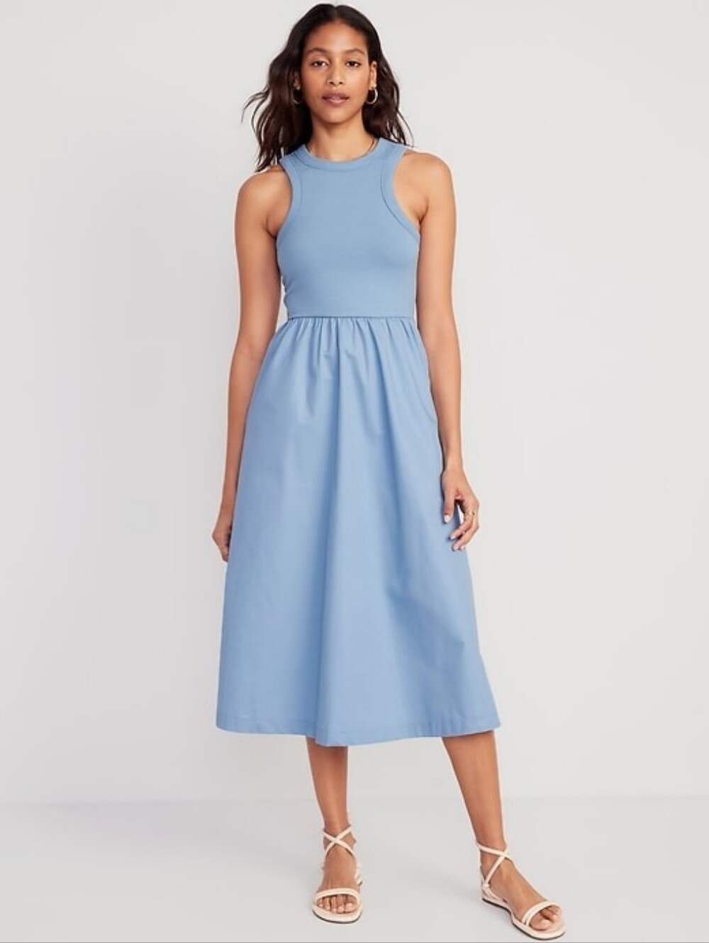 Old Navy Fit And Flare Combination Midi Dress | Blue | XS